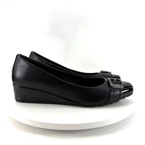Anne Klein iFlex Morgan Black Wedge‎ Women's 8.5M Pumps Square Toe Buckle Shoes
